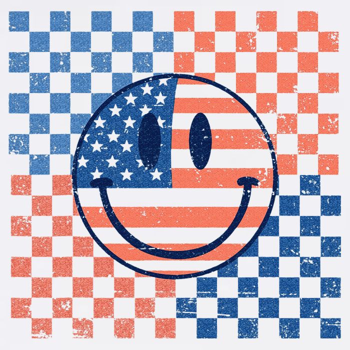 Retro Smiley Face American Flag 4th Of July Patriotic Sustainable Bucket Hat