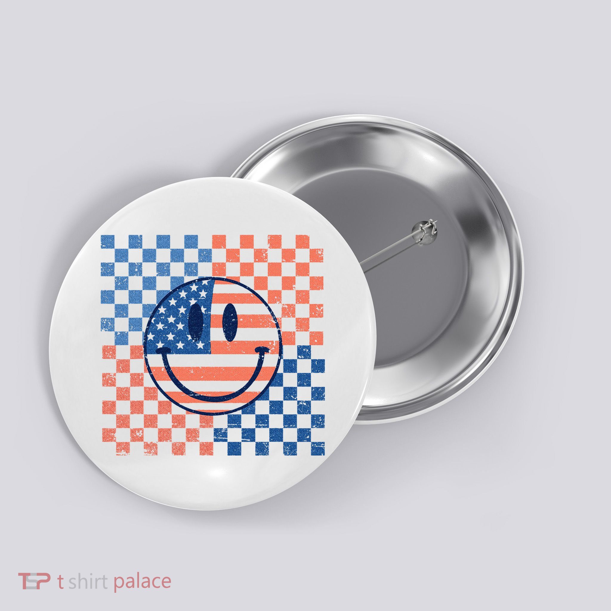 Retro Smiley Face American Flag 4th Of July Patriotic Button