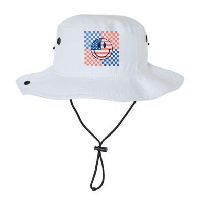 Retro Smiley Face American Flag 4th Of July Patriotic Bucket Hat