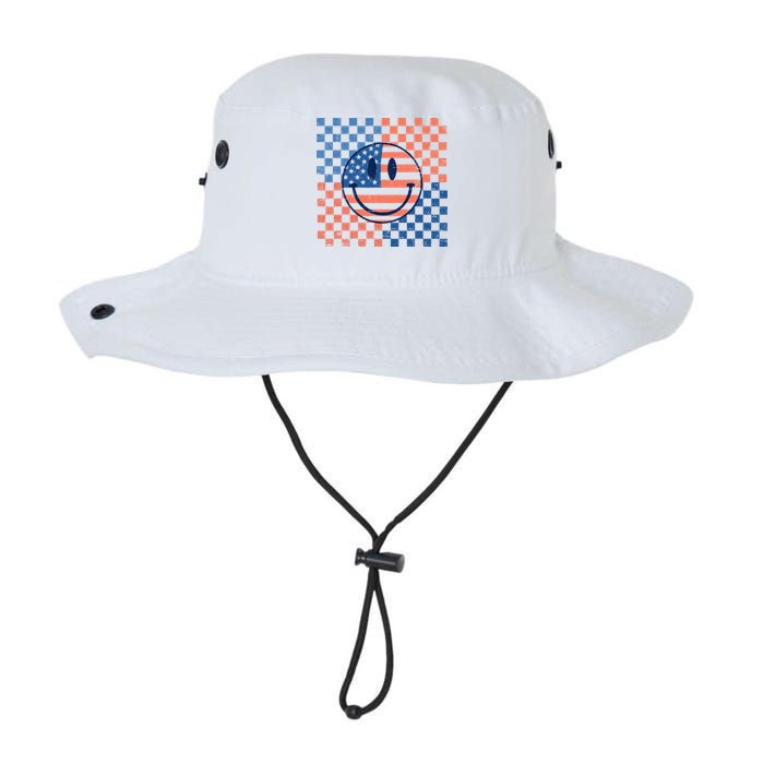 Retro Smiley Face American Flag 4th Of July Patriotic Bucket Hat