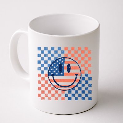 Retro Smiley Face American Flag 4th Of July Patriotic Mug