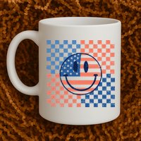 Retro Smiley Face American Flag 4th Of July Patriotic Mug
