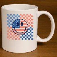 Retro Smiley Face American Flag 4th Of July Patriotic 11oz C Handle Ceramic Mug