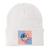 Retro Smiley Face American Flag 4th Of July Patriotic Beanie