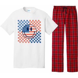 Retro Smiley Face American Flag 4th Of July Patriotic Pajama Set