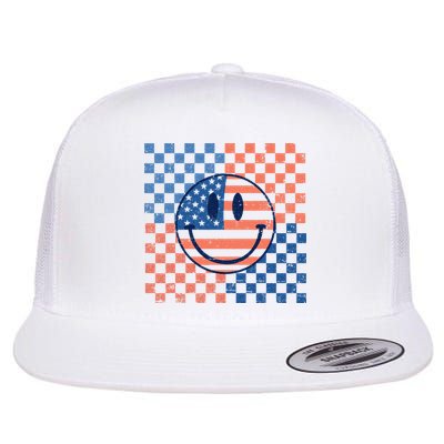 Retro Smiley Face American Flag 4th Of July Patriotic Flatbill Hat