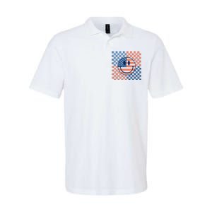 Retro Smiley Face American Flag 4th Of July Patriotic Softstyle Adult Sport Polo