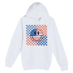 Retro Smiley Face American Flag 4th Of July Patriotic Premium Pullover Hoodie