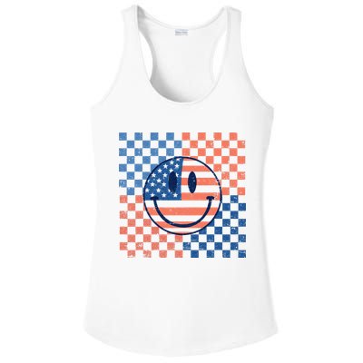 Retro Smiley Face American Flag 4th Of July Patriotic Ladies PosiCharge Competitor Racerback Tank