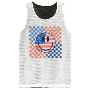 Retro Smiley Face American Flag 4th Of July Patriotic Mesh Reversible Basketball Jersey Tank