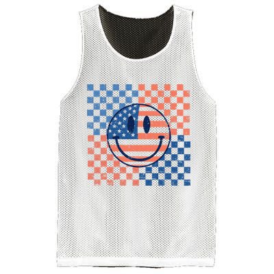 Retro Smiley Face American Flag 4th Of July Patriotic Mesh Reversible Basketball Jersey Tank