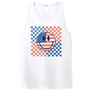 Retro Smiley Face American Flag 4th Of July Patriotic PosiCharge Competitor Tank