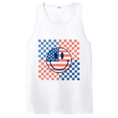 Retro Smiley Face American Flag 4th Of July Patriotic PosiCharge Competitor Tank