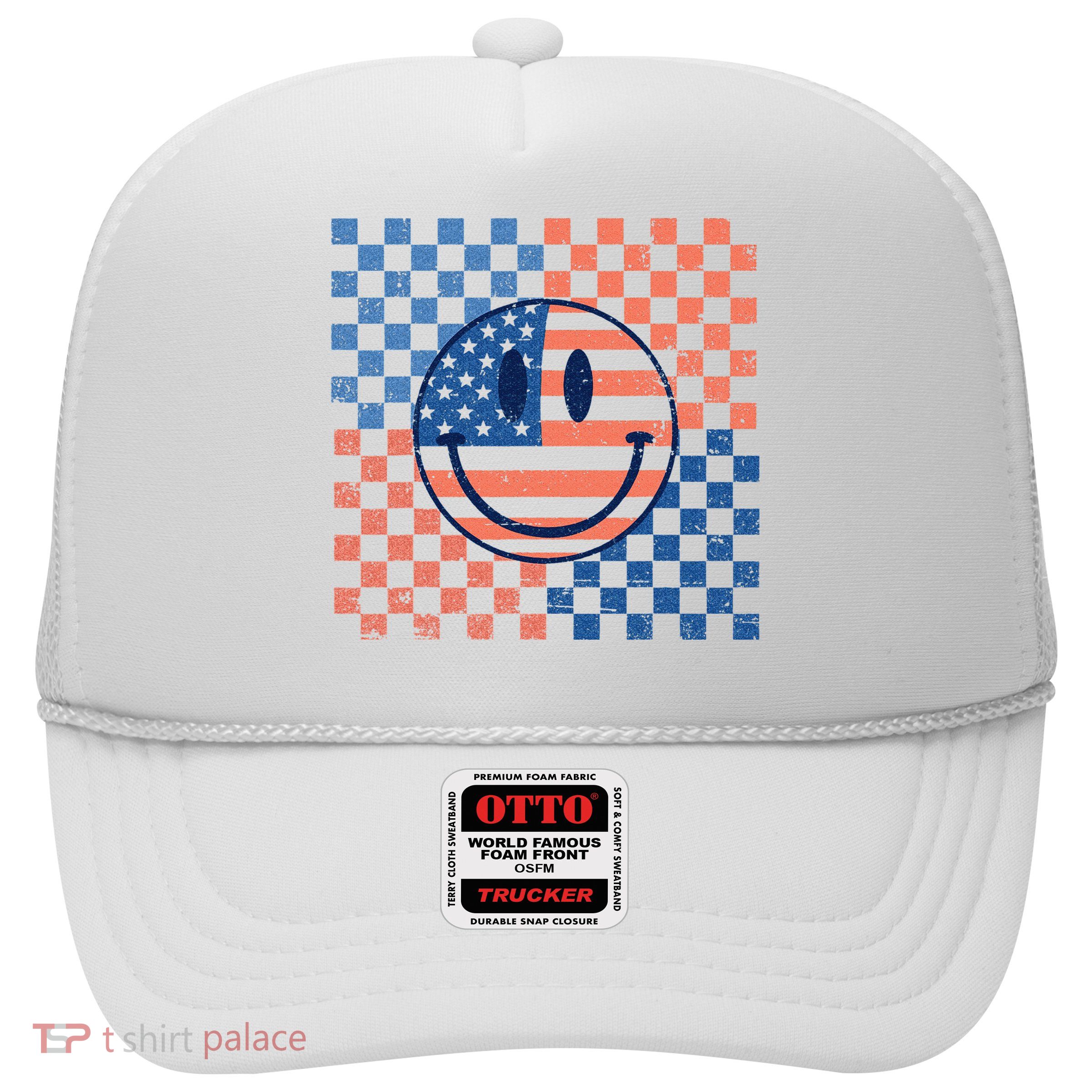 Retro Smiley Face American Flag 4th Of July Patriotic Trucker Hat