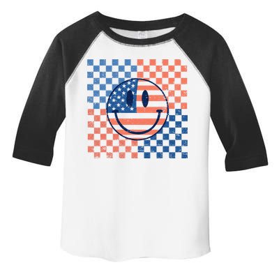 Retro Smiley Face American Flag 4th Of July Patriotic Toddler Fine Jersey T-Shirt