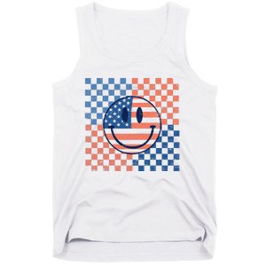 Retro Smiley Face American Flag 4th Of July Patriotic Tank Top