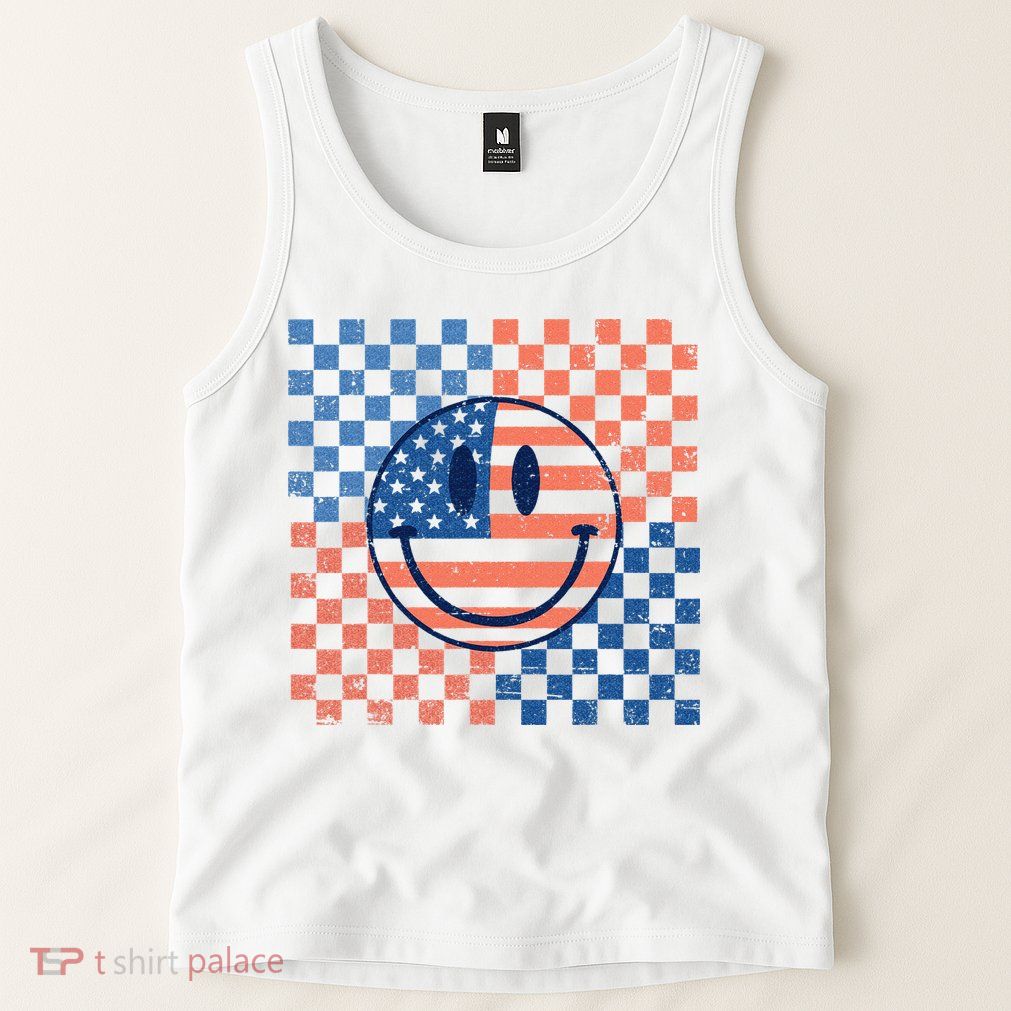 Retro Smiley Face American Flag 4th Of July Patriotic Tank Top