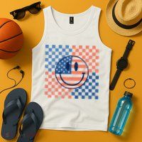 Retro Smiley Face American Flag 4th Of July Patriotic Tank Top