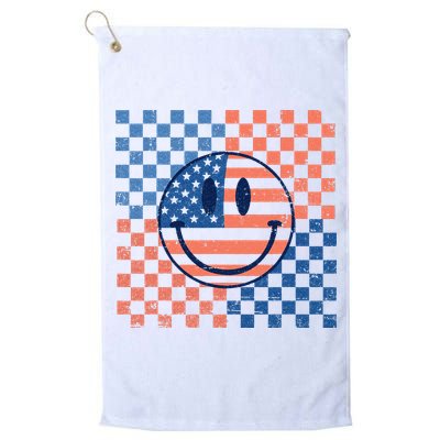 Retro Smiley Face American Flag 4th Of July Patriotic Golf Towel