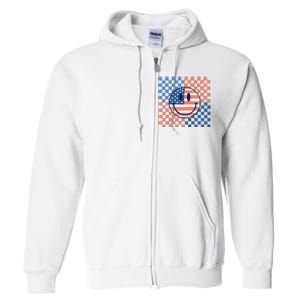 Retro Smiley Face American Flag 4th Of July Patriotic Full Zip Hoodie