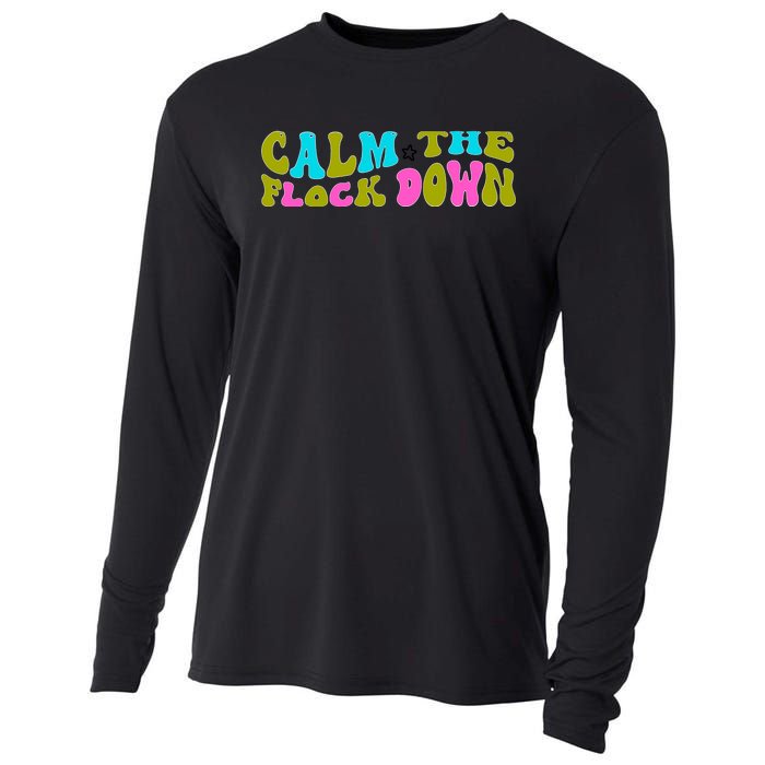 Retro Sassy Flamingo , Calm The Fl Cooling Performance Long Sleeve Crew