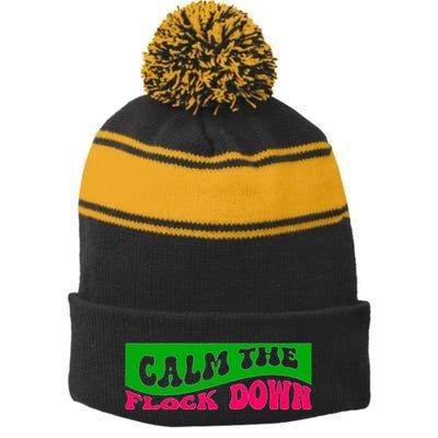 Retro Sassy Flamingo , Calm The Fl Stripe Pom Pom Beanie