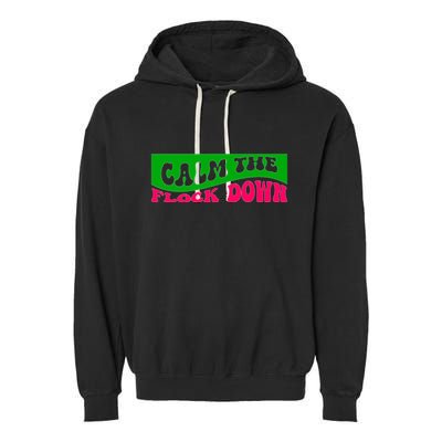 Retro Sassy Flamingo , Calm The Fl Garment-Dyed Fleece Hoodie