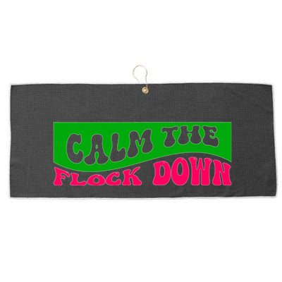 Retro Sassy Flamingo , Calm The Fl Large Microfiber Waffle Golf Towel