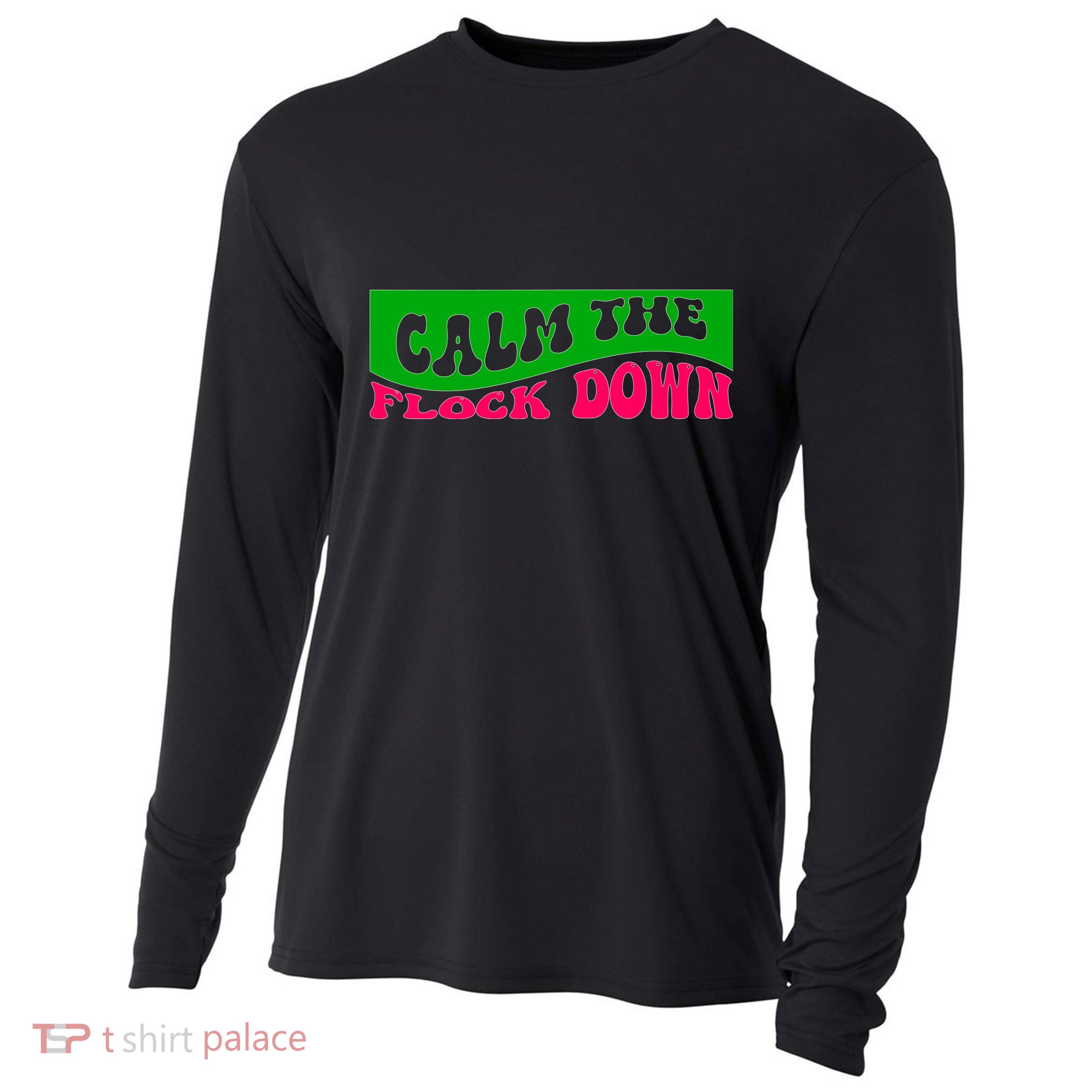 Retro Sassy Flamingo , Calm The Fl Cooling Performance Long Sleeve Crew