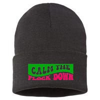 Retro Sassy Flamingo , Calm The Fl Sustainable Knit Beanie