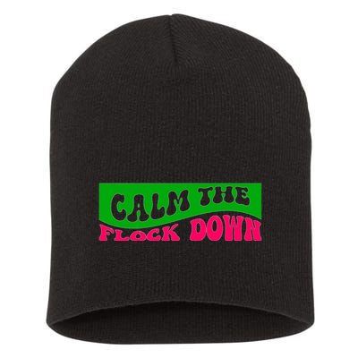 Retro Sassy Flamingo , Calm The Fl Short Acrylic Beanie
