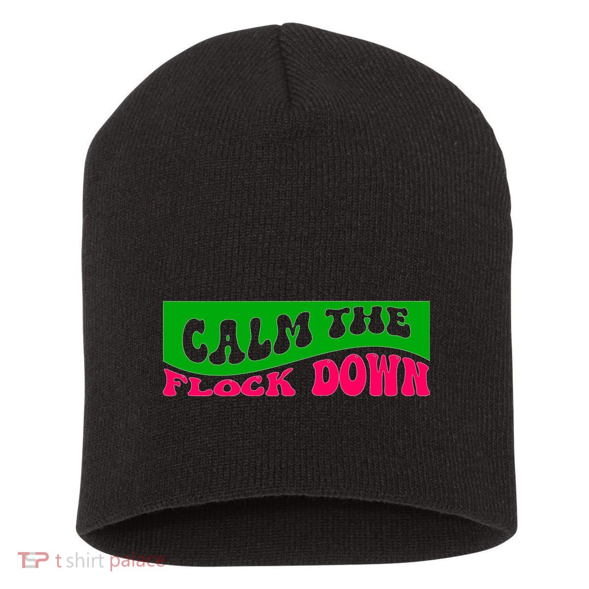 Retro Sassy Flamingo , Calm The Fl Short Acrylic Beanie