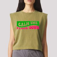 Retro Sassy Flamingo , Calm The Fl Garment-Dyed Women's Muscle Tee