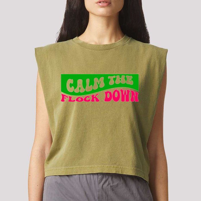 Retro Sassy Flamingo , Calm The Fl Garment-Dyed Women's Muscle Tee