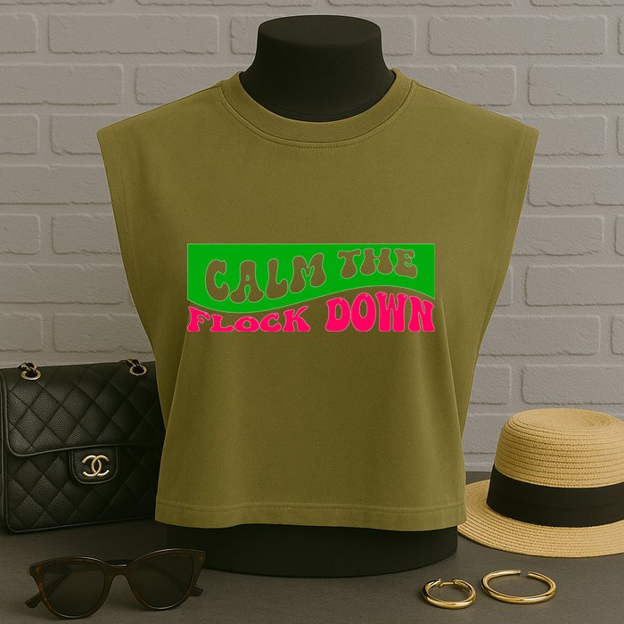 Retro Sassy Flamingo , Calm The Fl Garment-Dyed Women's Muscle Tee