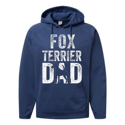 Retro Smooth Fox Terrier Dad Papa Fathers Day Dog Silhouette Performance Fleece Hoodie