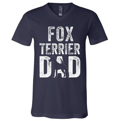 Retro Smooth Fox Terrier Dad Papa Fathers Day Dog Silhouette V-Neck T-Shirt