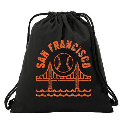 Retro San Francisco Baseball Sunset with Vintage SF Skyline Drawstring Bag