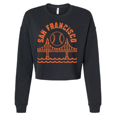 Retro San Francisco Baseball Sunset with Vintage SF Skyline Cropped Pullover Crew