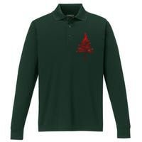 Red Sparkling Faith Christmas Tree Performance Long Sleeve Polo