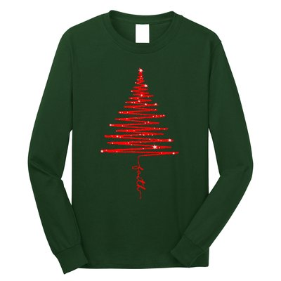 Red Sparkling Faith Christmas Tree Long Sleeve Shirt