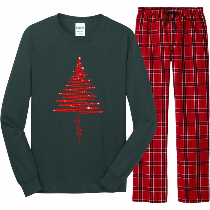 Red Sparkling Faith Christmas Tree Long Sleeve Pajama Set