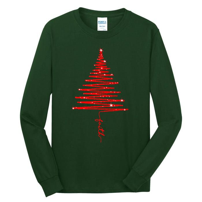 Red Sparkling Faith Christmas Tree Tall Long Sleeve T-Shirt