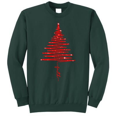 Red Sparkling Faith Christmas Tree Tall Sweatshirt