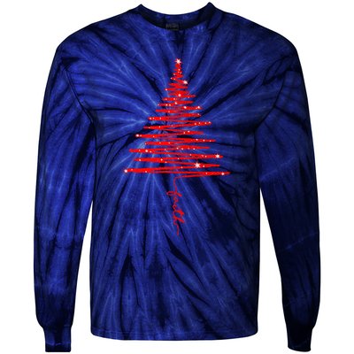 Red Sparkling Faith Christmas Tree Tie-Dye Long Sleeve Shirt