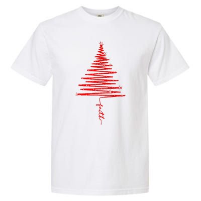 Red Sparkling Faith Christmas Tree Garment-Dyed Heavyweight T-Shirt