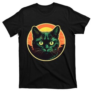 Retro Sunset For Black Cat Lovers T-Shirt