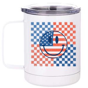 Retro Smiley Face American Flag 4th Of July Patriotic 12 oz Stainless Steel Tumbler Cup