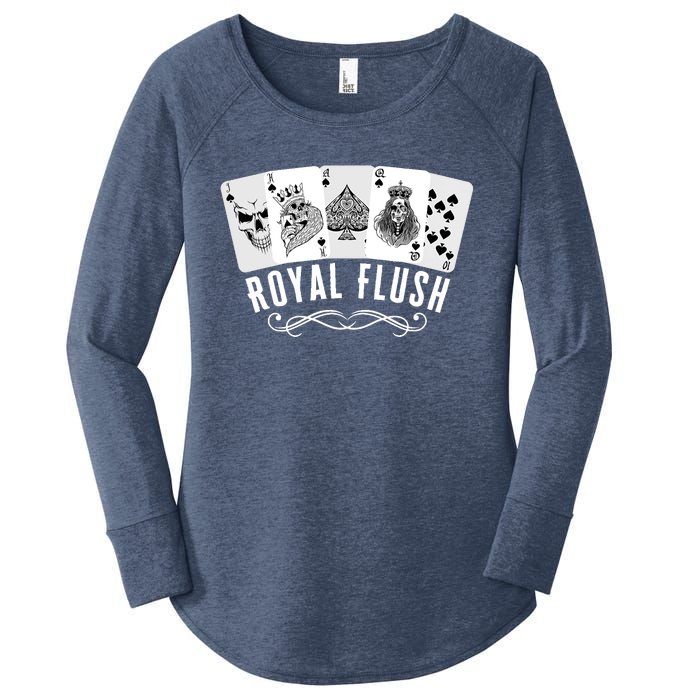 Royal Spade Flush Skeleton King Queen Spades Poker Gift Women's Perfect Tri Tunic Long Sleeve Shirt