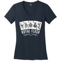 Royal Spade Flush Skeleton King Queen Spades Poker Gift Women's V-Neck T-Shirt